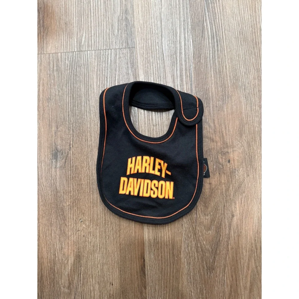 Harley-Davidson Baby Bib Black Orange Logo Biker 12-18 Months Cotton Blend